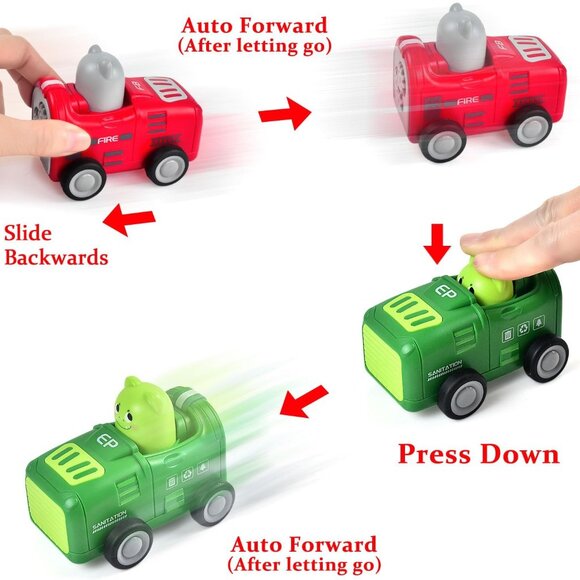Toddler Cartoon Car Toys for 1 2 3 Year Old Boy Girl Gifts, Press and Go Car Toy - Picture 3 of 6